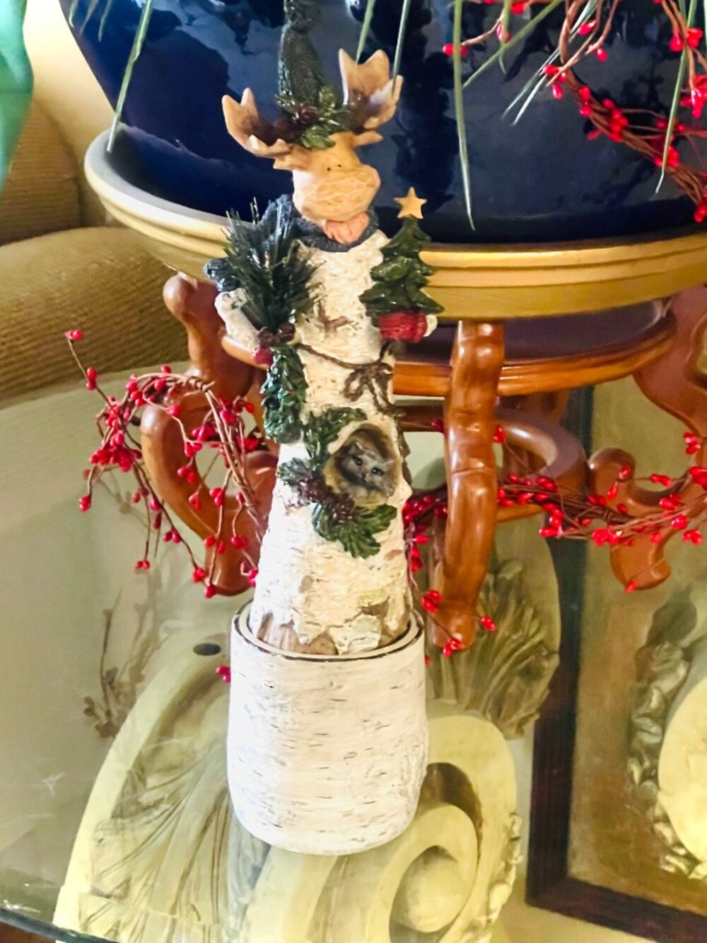 Moose Holiday decoration with Stand that turn into a candle holder.